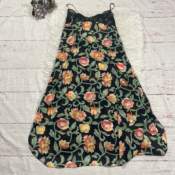 Natori Vintage Rose Floral Semi Sheer Lace Trim Slip Dres - Picture 1 of 11